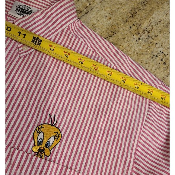 Looney Tunes Classic Shirt Adult M Button Up Long Sleeve Tweety Sylvester Stripe - Picture 3 of 14
